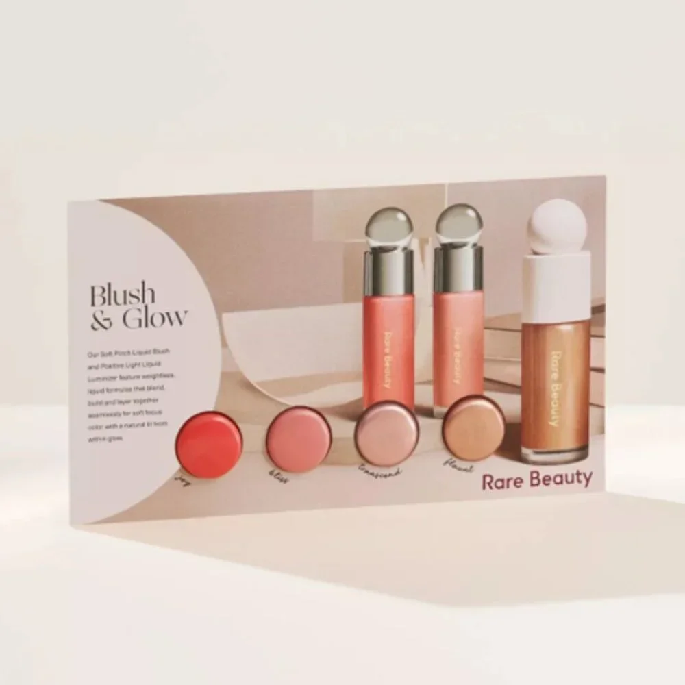 Rare Beauty Blush & Glow Liquid Luminizer Sample Card Joy Bliss Transcend Flaunt